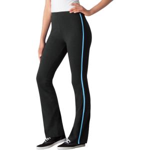 Woman Within Plus Size Tall Stretch-Cotton Knit Pull-On Bootcut Side-Stripe Leggings(Black Paradise Blue)