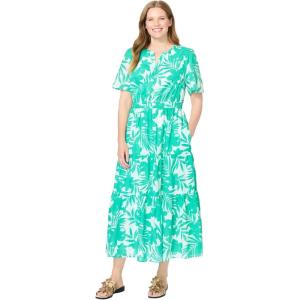 Woman Within Plus Size Tiered Midi Dress(Tropical Emerald Floral)