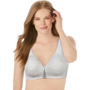 Women’s Plus Size Cotton Comfort Front-Close No-Wire Bra(Heather Grey)