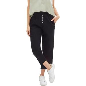 ellos Plus Size Ribbed Elastic Waist Linen-Blend Capris(Black)