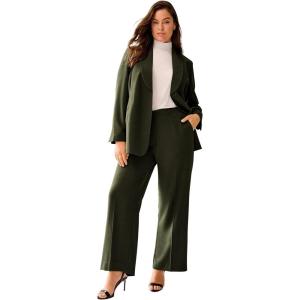 ellos Plus Size Woven Wide Leg Pants(Deep Olive)