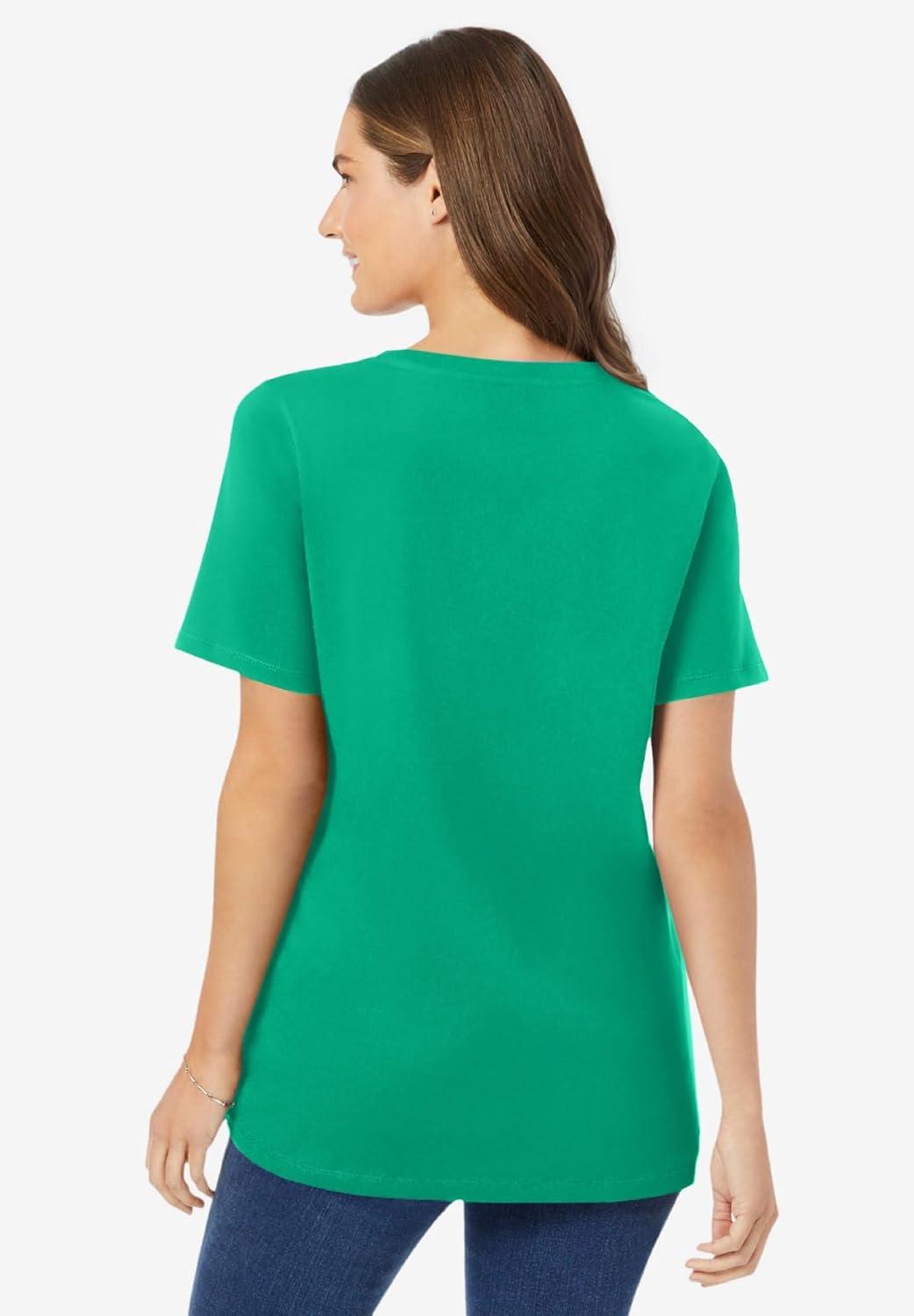 imageWoman Within Plus Size Perfect ShortSleeve VNeck Tee Petite AvailableTropical Emerald