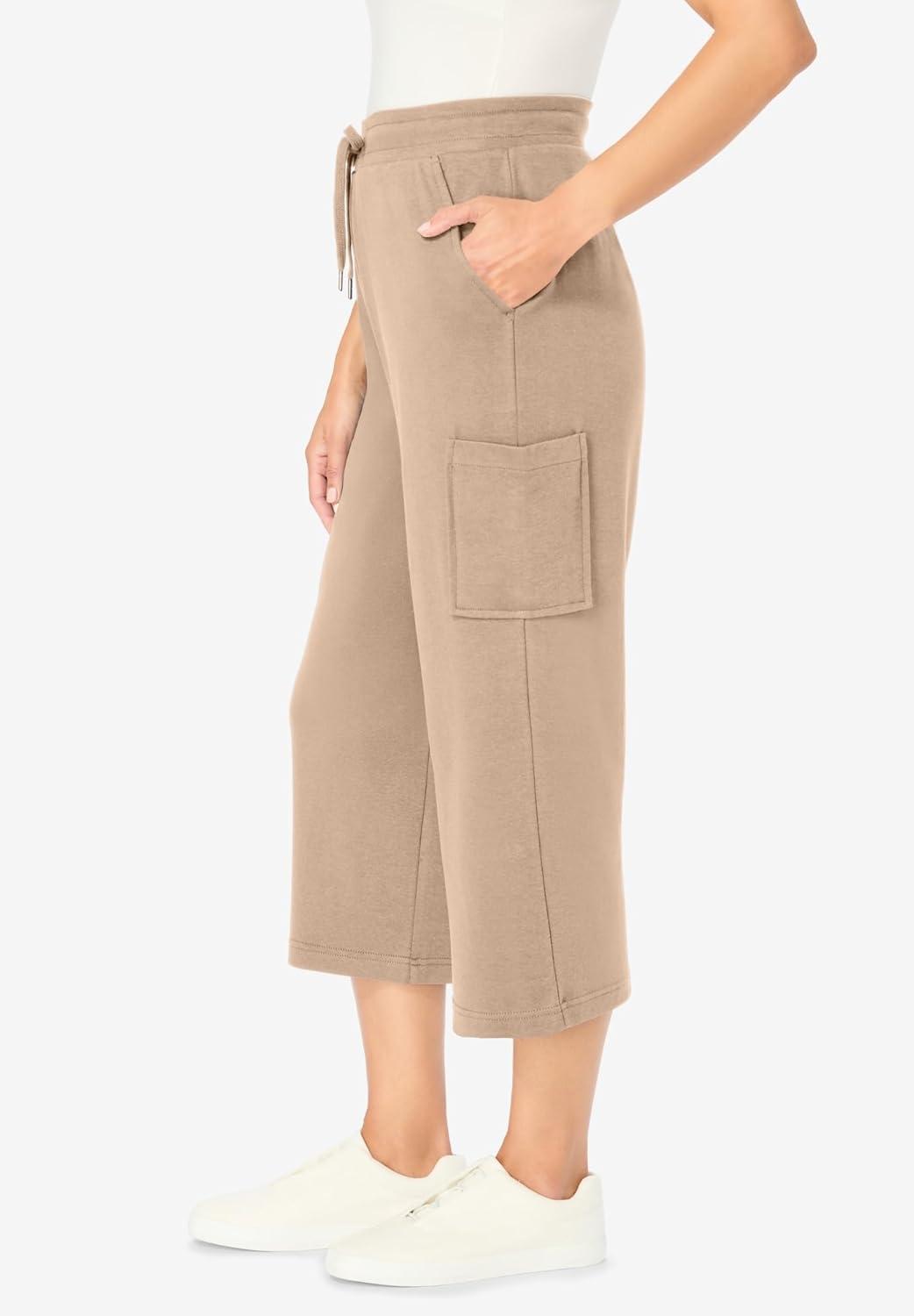 imageWoman Within Plus Size Petite Knit Cargo CapriNew Khaki