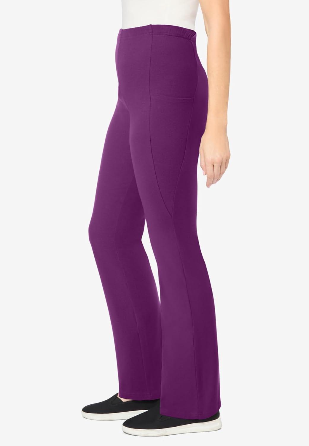 imageWoman Within Plus Size StretchCotton Knit PullOn Bootcut Pocket LeggingsPlum Purple