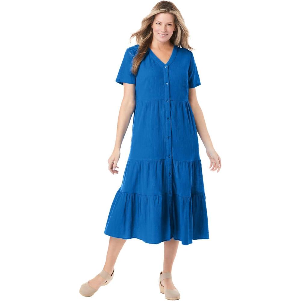 imageWoman Within Plus Size Gauze Tiered DressBright Cobalt