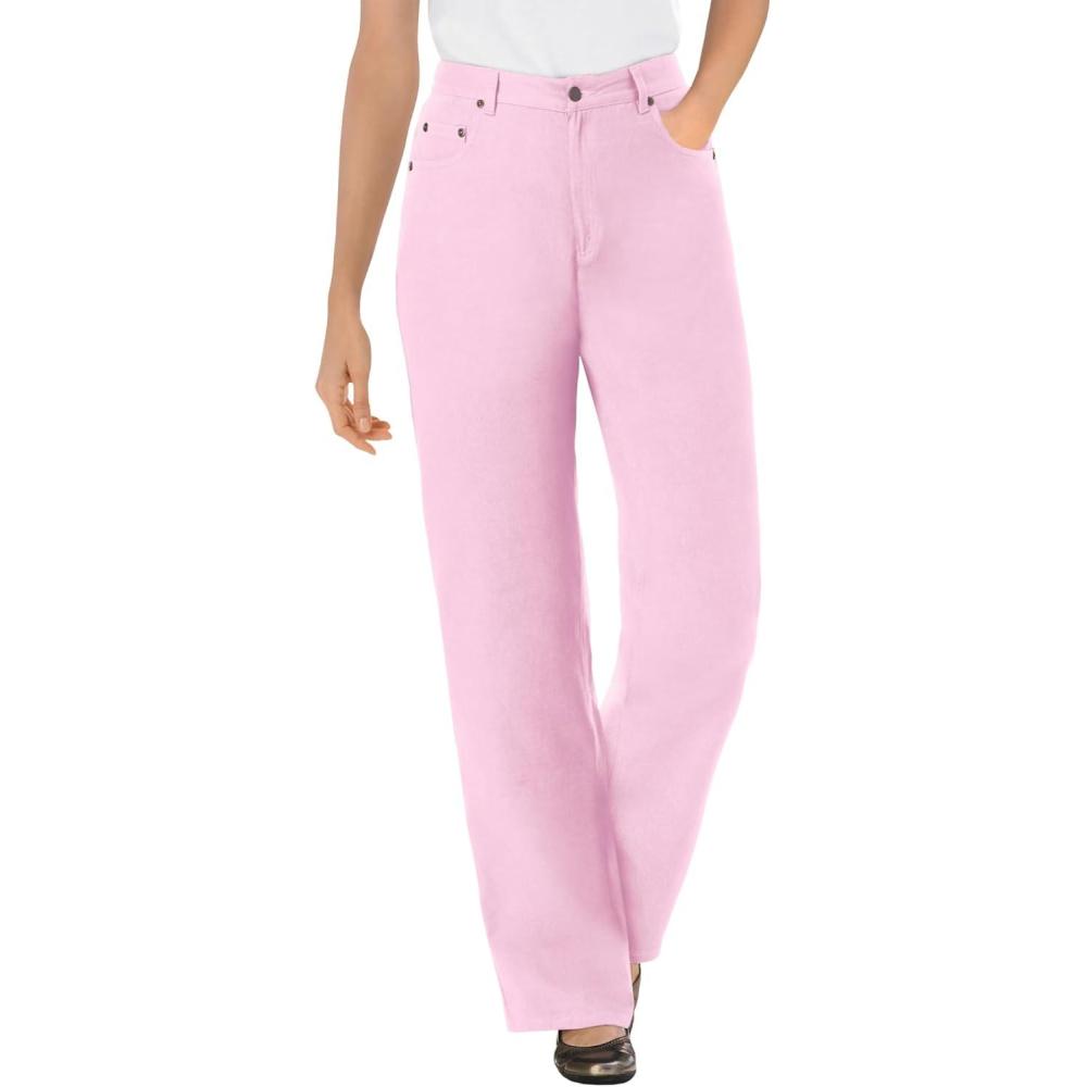 imageWoman Within Plus Size Perfect Relaxed AllCotton Denim FivePocket JeansPink