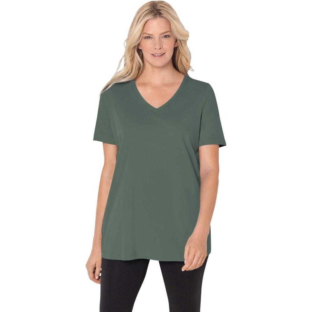 imageWoman Within Plus Size Perfect ShortSleeve VNeck Tee Petite AvailablePine