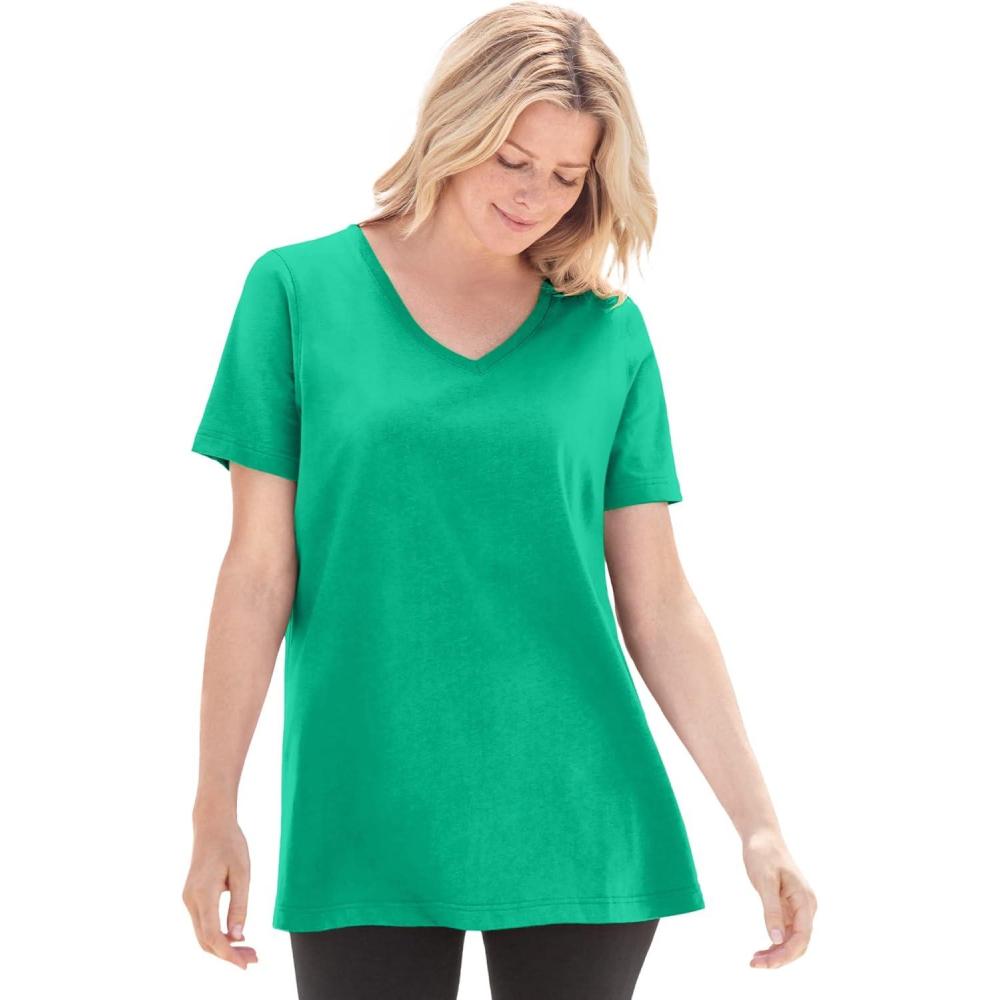 imageWoman Within Plus Size Perfect ShortSleeve VNeck Tee Petite AvailableTropical Emerald