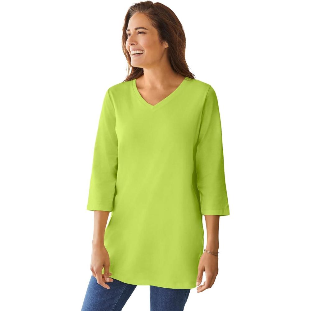 imageWoman Within Plus Size Perfect ThreeQuarter Sleeve VNeck TunicLime