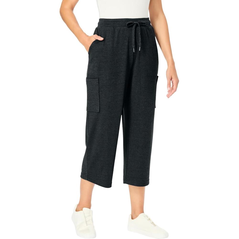 imageWoman Within Plus Size Petite Knit Cargo CapriHeather Charcoal