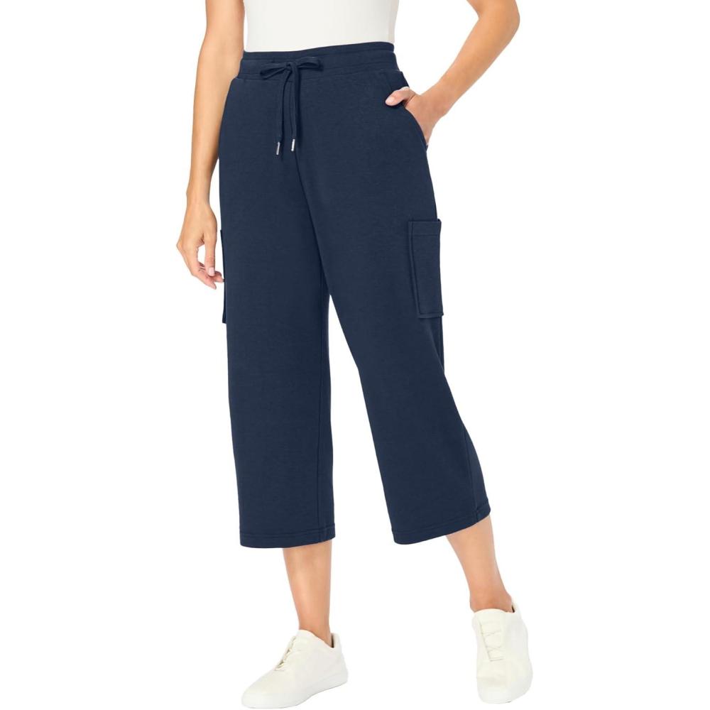 imageWoman Within Plus Size Petite Knit Cargo CapriNavy