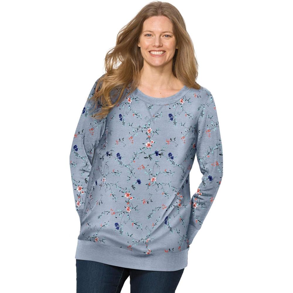 imageWoman Within Plus Size Printed SweatshirtHeather Grey Multi Rose Vine