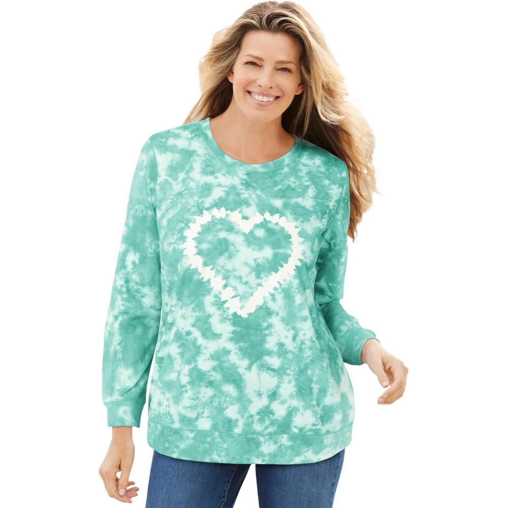 imageWoman Within Plus Size Printed SweatshirtIsland Aqua Heart Tie Dye