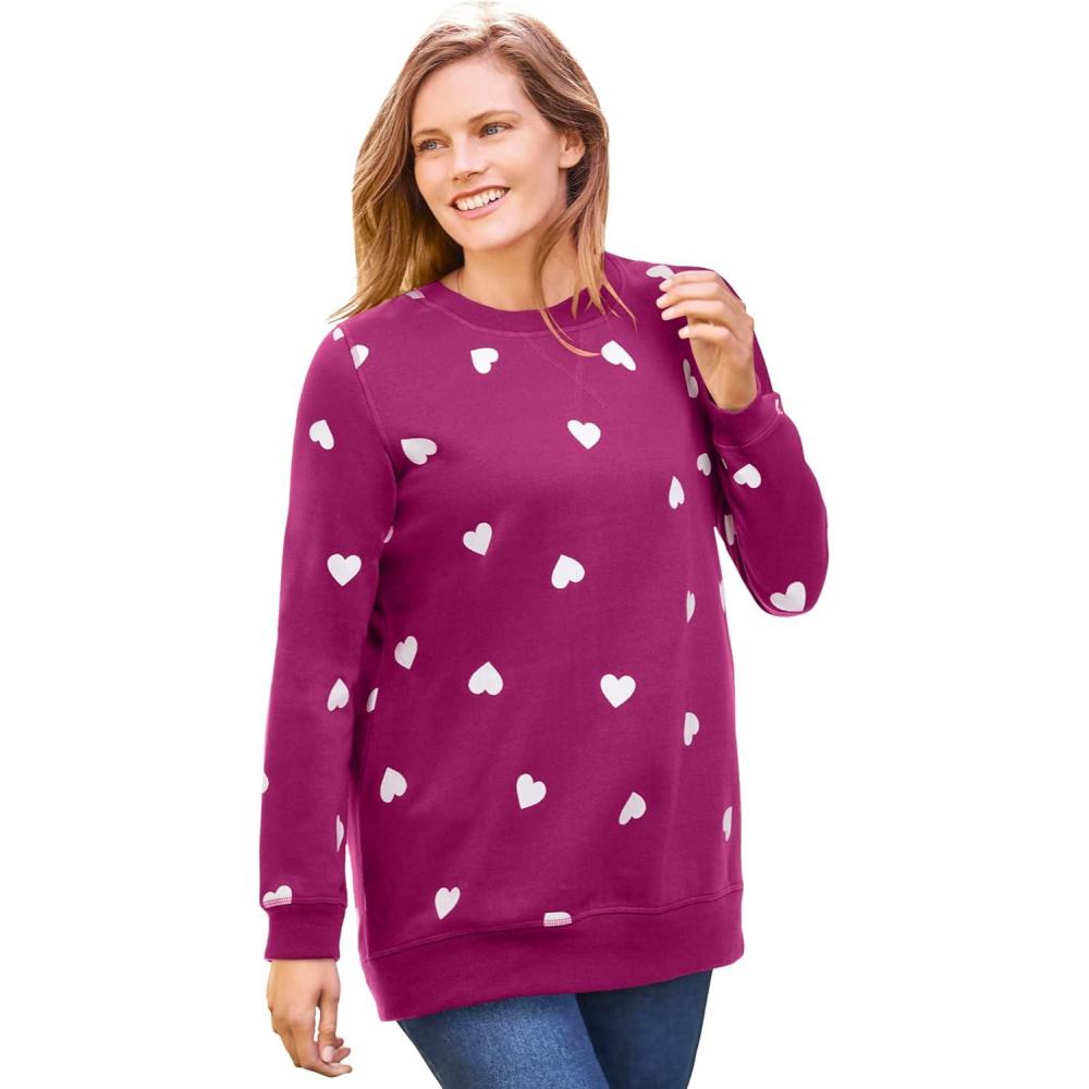 imageWoman Within Plus Size Printed SweatshirtRaspberry Hearts
