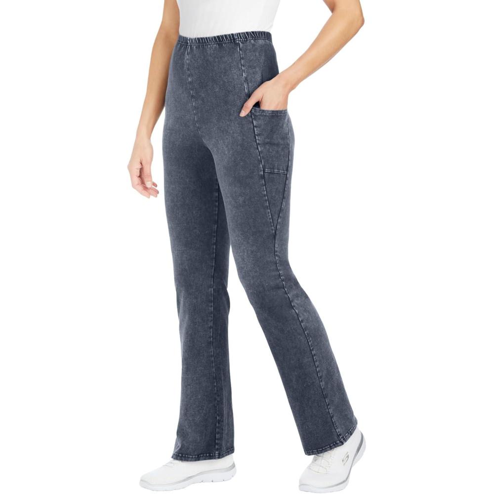 imageWoman Within Plus Size StretchCotton Knit PullOn Bootcut Pocket LeggingsStone Wash