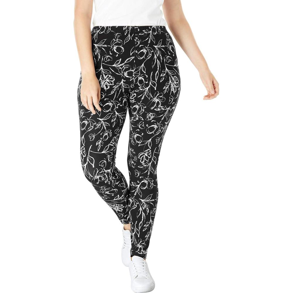 imageWoman Within Plus Size StretchCotton Knit PullOn Printed LeggingsBlack Batik Floral