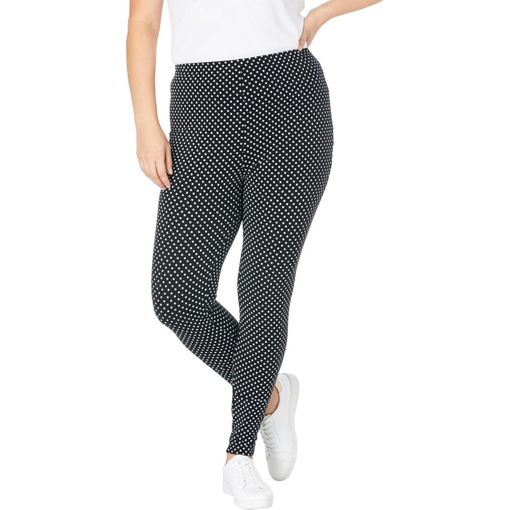 imageWoman Within Plus Size StretchCotton Knit PullOn Printed LeggingsBlack Dot