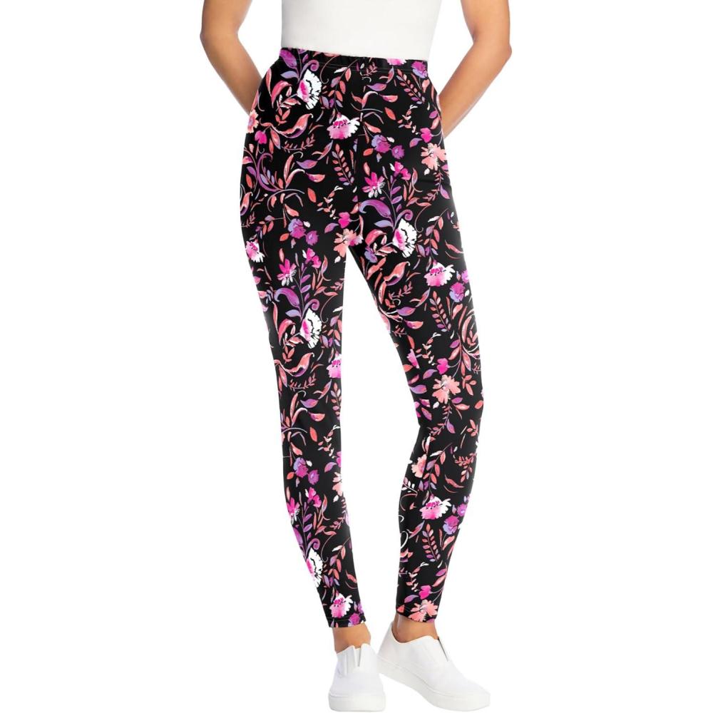 imageWoman Within Plus Size StretchCotton Knit PullOn Printed LeggingsBlack Multi Florals