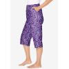 Dreams & Co. Plus Size Knit Sleep Capri(Plum Burst Daisy Butterfly)