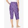 Dreams & Co. Plus Size Knit Sleep Capri(Plum Burst Daisy Butterfly)