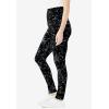 Woman Within Plus Size Stretch-Cotton Knit Pull-On Printed Leggings(Black Batik Floral)