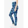 Woman Within Plus Size Stretch-Cotton Knit Pull-On Printed Leggings(Black Watercolor Flowers)