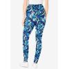 Woman Within Plus Size Stretch-Cotton Knit Pull-On Printed Leggings(Black Watercolor Flowers)