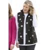 Woman Within Plus Size Zip-Front Microfleece Vest Long Fleece Vest(Black White Stars)