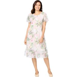 Woman Within Plus Size Overlay Tiered Dress(Sage Watercolor)