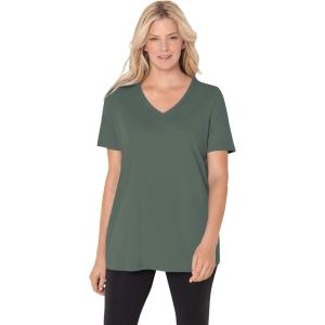 Woman Within Plus Size Perfect Short-Sleeve V-Neck Tee (Petite Available)(Pine)