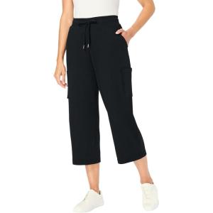 Woman Within Plus Size Petite Knit Cargo Capri(Black)