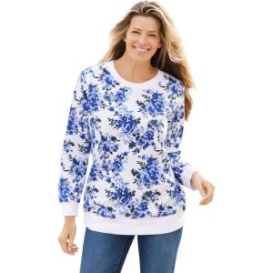 Woman Within Plus Size Printed Sweatshirt(French Blue Pretty Rose)