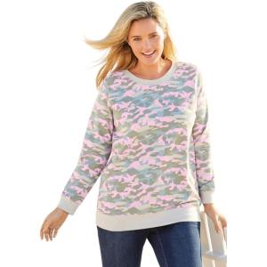 Woman Within Plus Size Printed Sweatshirt(Pink Camouflage)