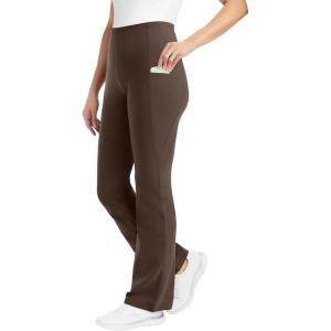 Woman Within Plus Size Stretch-Cotton Knit Pull-On Bootcut Pocket Leggings(Chocolate)
