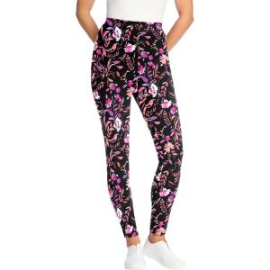 Woman Within Plus Size Stretch-Cotton Knit Pull-On Printed Leggings(Black Multi Florals)