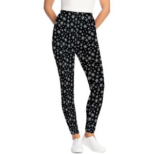 Woman Within Plus Size Stretch-Cotton Knit Pull-On Printed Leggings(Black White Snowflake)