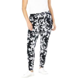 Woman Within Plus Size Stretch-Cotton Knit Pull-On Printed Leggings(Black White Tie Dye)