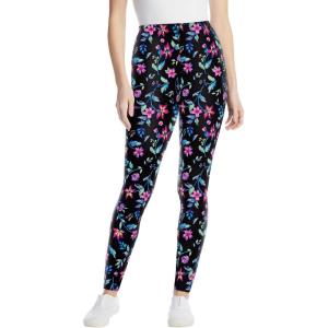 Woman Within Plus Size Stretch-Cotton Knit Pull-On Printed Leggings(Multi Graphic Floral)