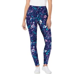 Woman Within Plus Size Stretch-Cotton Knit Pull-On Printed Leggings(Navy Multi Florals)