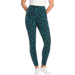 Woman Within Plus Size Stretch-Cotton Knit Pull-On Printed Leggings(Waterfall Dots)