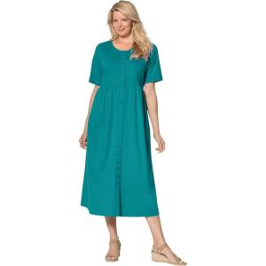 Woman Within Women’s Plus Size Petite Button-Front Essential Dre(Waterfall)