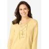 Woman Within Plus Size Lace-Up Three-Quarter Sleeve Tee(Banana)