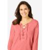 Woman Within Plus Size Lace-Up Three-Quarter Sleeve Tee(Sweet Coral)