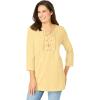Woman Within Plus Size Lace-Up Three-Quarter Sleeve Tee(Banana)