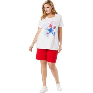 Woman Within Plus Size 2-Piece Knit Tee and Short Set(Vivid Red Americana Stars)