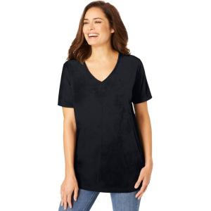 Woman Within Plus Size Faux Suede Tee(Black)
