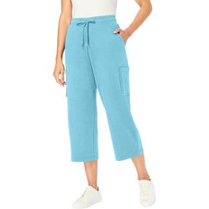 Woman Within Plus Size Knit Cargo Capri(Seamist Blue)