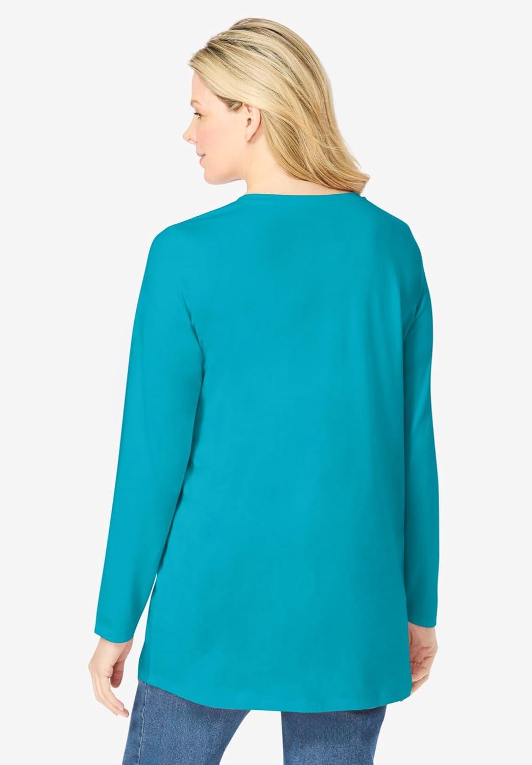 imageWoman Within Plus Size Perfect LongSleeve VNeck TunicPretty Turquoise
