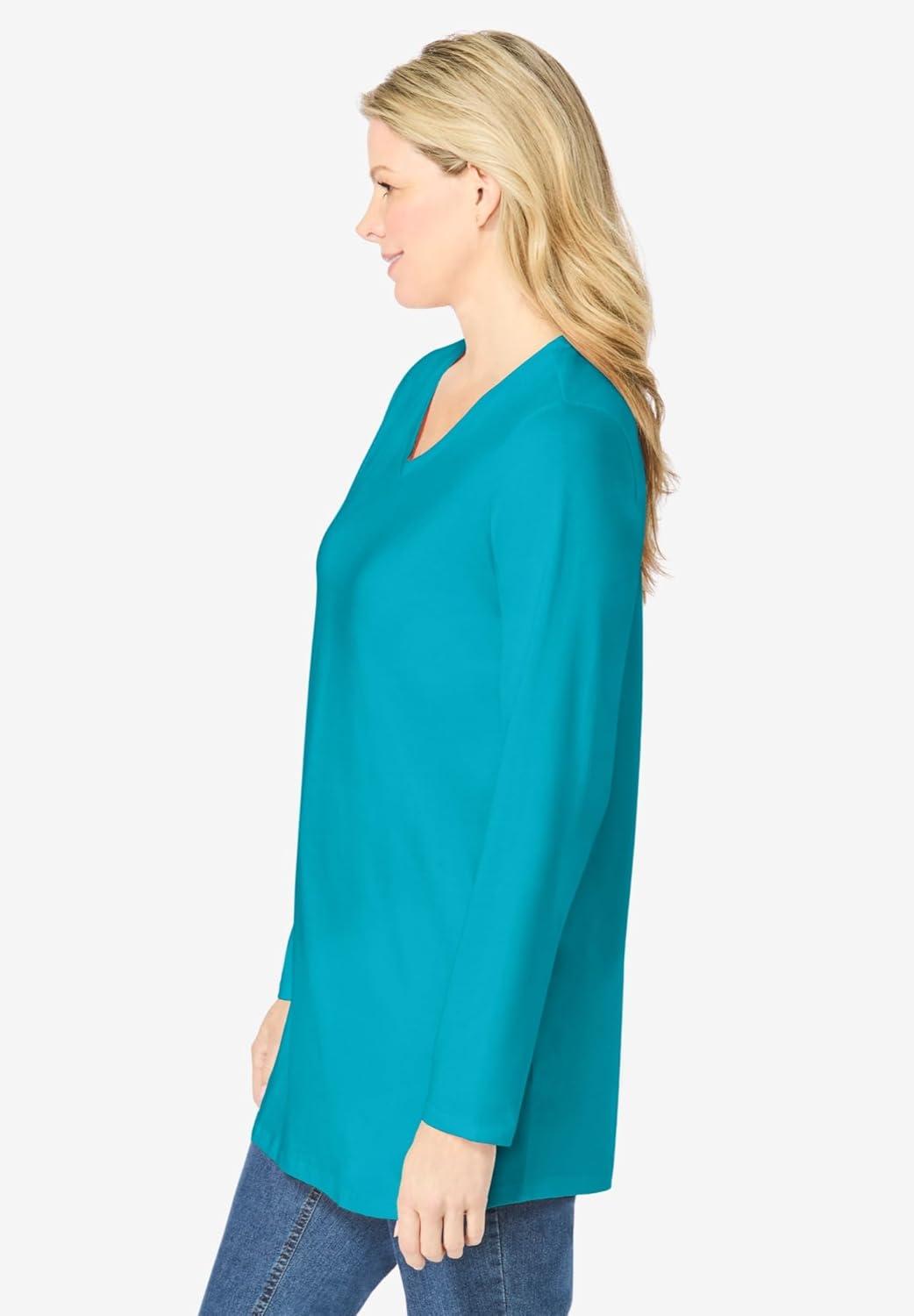 imageWoman Within Plus Size Perfect LongSleeve VNeck TunicPretty Turquoise