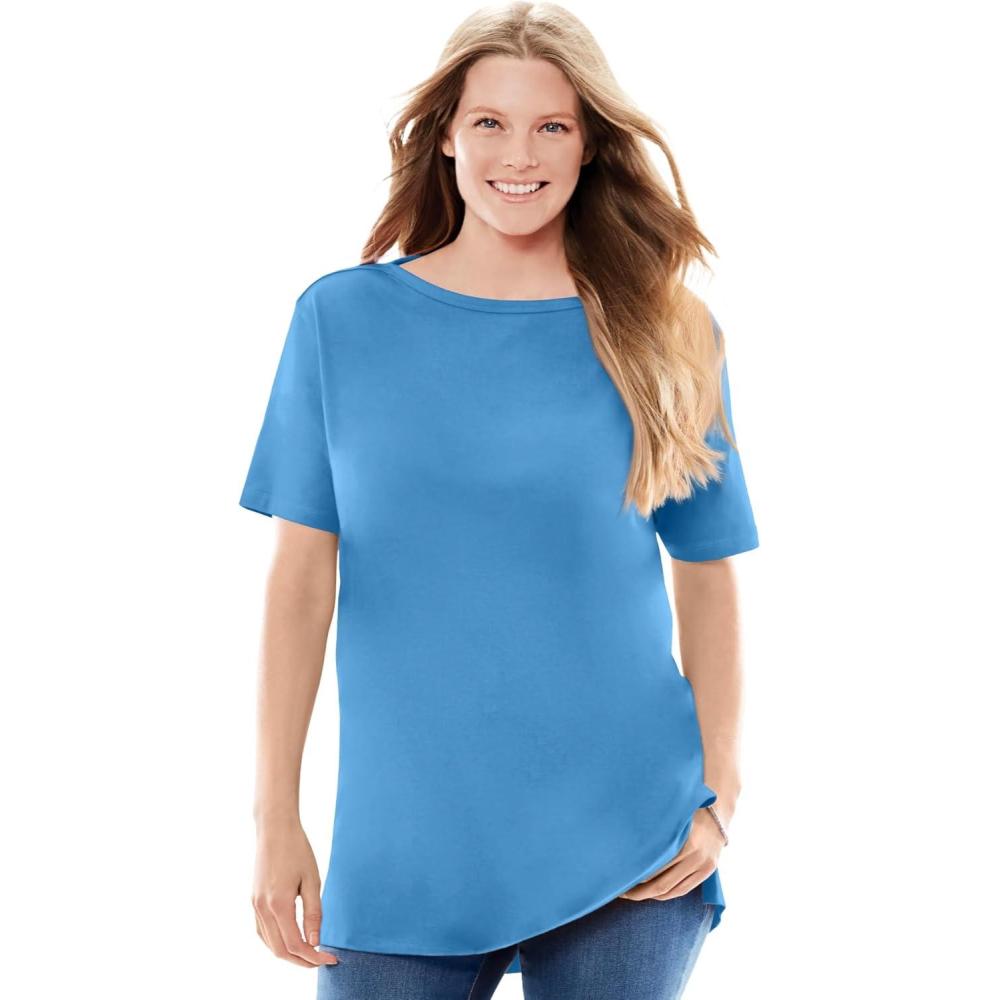 imageWoman Within Plus Size Perfect ShortSleeve Boatneck TunicAzure Blue